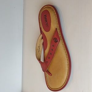 Born Red Leather Slip-On Flip Flop Style Studded Padded Sandals